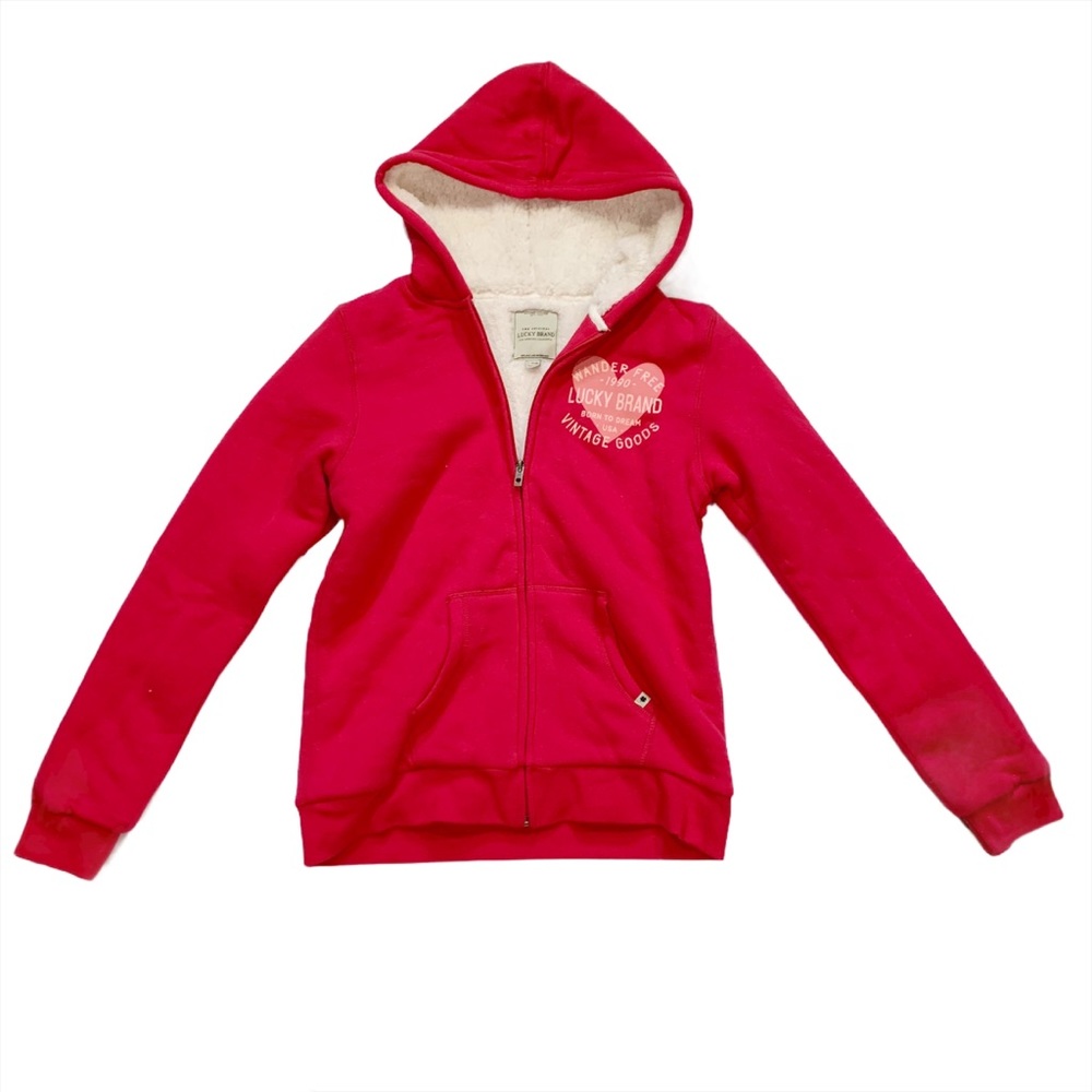 Vintage Lucky Brand Sherpa-Lined Full Zip Up Hoodie Sweatshirt Size Large - Picture 2 of 11
